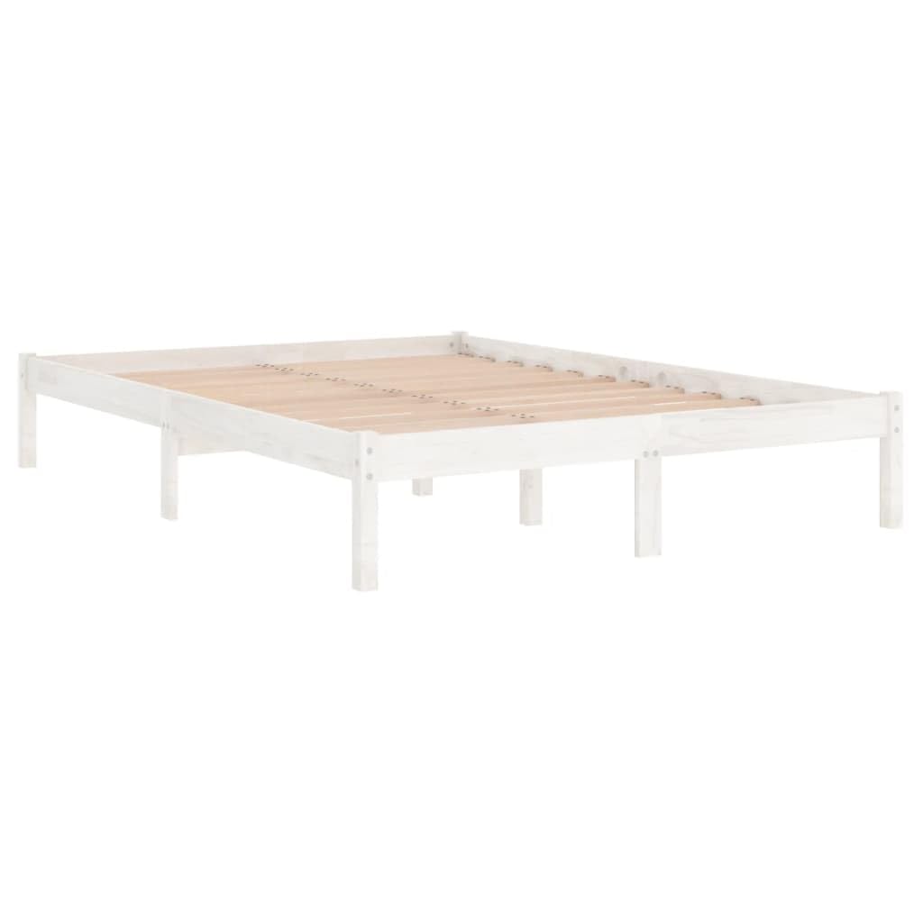 vidaXL Lit Double en Bois de Pin Massif Cadre à Lattes Régulable pour Adulte Intérieur 160x200 cm Blanc 17 kg de Charge