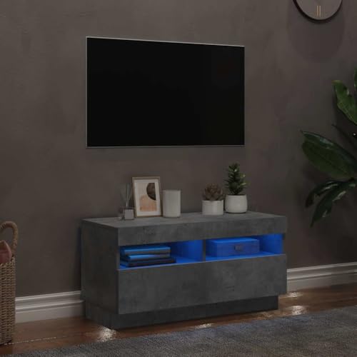 vidaXL Meuble TV avec Lumières LED | Moderne et Fonctionnel pour Salon | Gris Béton