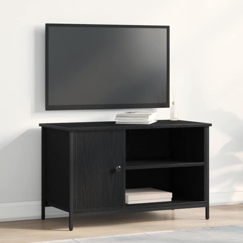 vidaXL Meuble TV en chêne Noir Robuste pour Salon moderne et Durables en Bois d'ingénierie et Acier