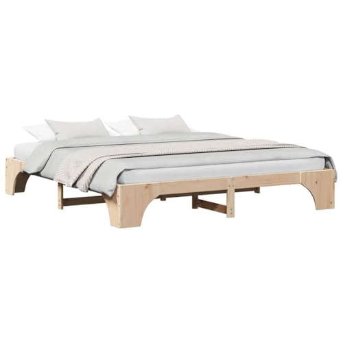 vidaXL Cadre de Lit Naturel en Bois de Pin Massif 180 x 200 cm pour Lit Simple Durable