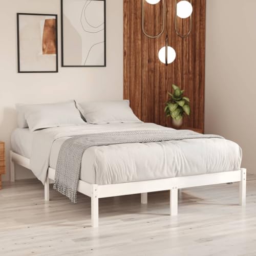 vidaXL Lit Double en Bois de Pin Massif Cadre à Lattes Régulable pour Adulte Intérieur 160x200 cm Blanc 17 kg de Charge