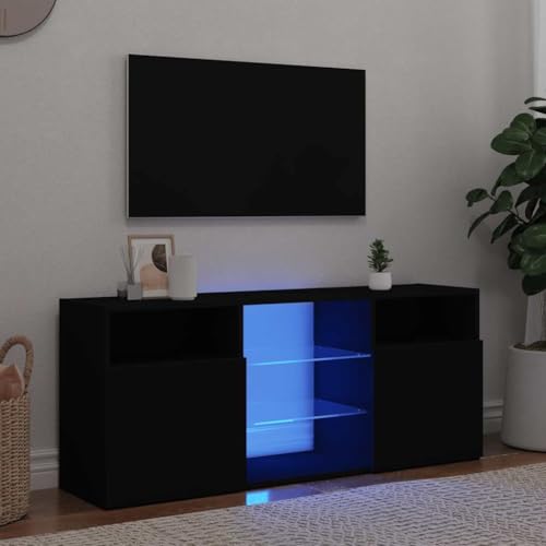 vidaXL Meuble TV avec Lumières LED, Armoire de Télévision Moderne, Noir, Salon