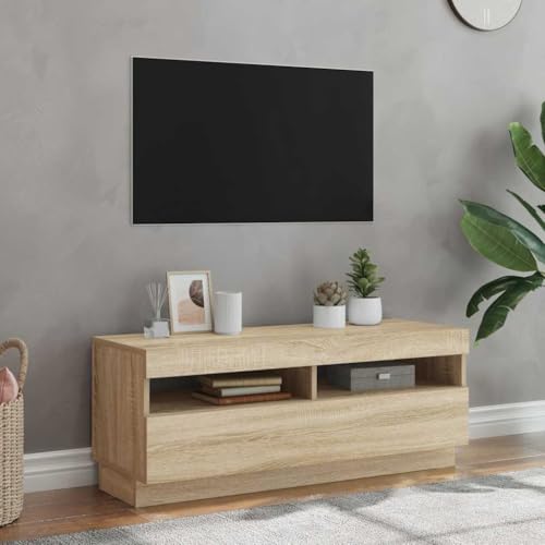 vidaXL meuble TV moderne avec LED, armoire de télévision salon, design intérieur chêne Sonoma