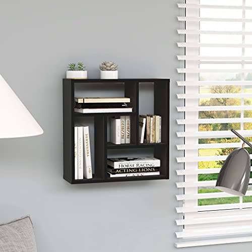 vidaXL Étagère Murale à Livres Suspendue Flottante 5 Étagères Noir Design Moderne 45,1x16x45,1 cm Bois d'Ingénierie pour