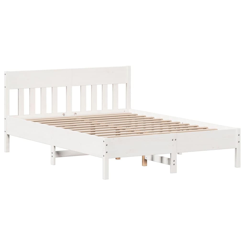 vidaXL Cadre de Lit Moderne en Bois de Pin Massif pour Adulte Blanc 120x190 cm Sommier A-Lattes Meuble de Chambre