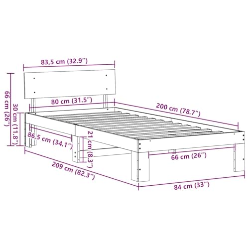 vidaXL Cadre de lit Marron Dur et Pratique pour Chambre Moderne, Design Épuré, Lit Rectangulaire 80 x 200 cm Bois de Pin