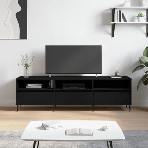 vidaXL Meuble TV Noir Bois d'Ingénierie Armoire de Télévision avec 6 Compartiments Meuble Télévision Salon Salle de Séjo