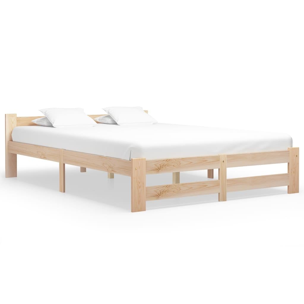 VidaXL Lit à Lattes Rembourré 160x200 cm en Bois de Pin Massif - Lit Double pour Adulte Meuble de Chambre à Coucher