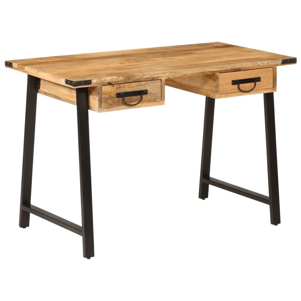 vidaXL Bureau de travail avec rangement pour étudiant, bois de manguier massif et fer, bureau pour domicile
