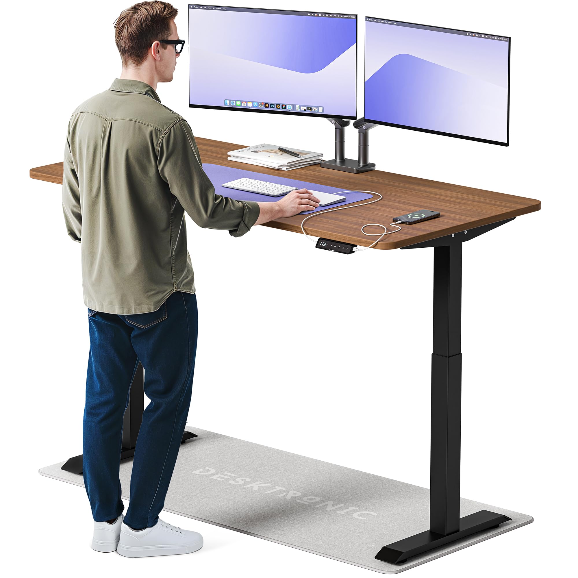 Desktronic Bureau Assis Debout Électrique 160x80cm - Moteurs Électriques Doubles, Commande Tactile & USB - Plateau Bois 